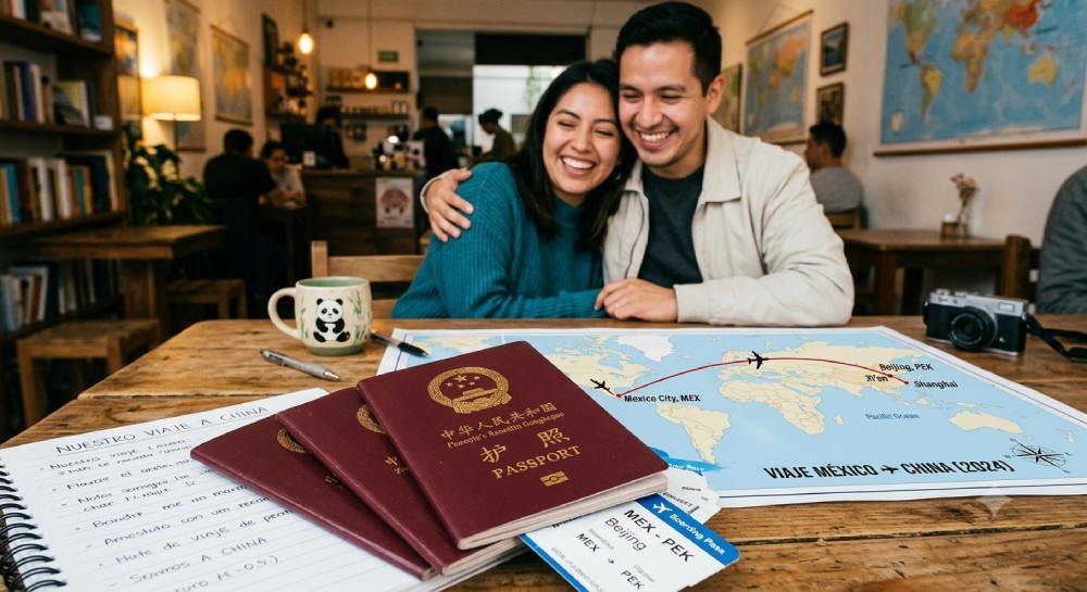 Pasaportes mexicanos con pareja feliz